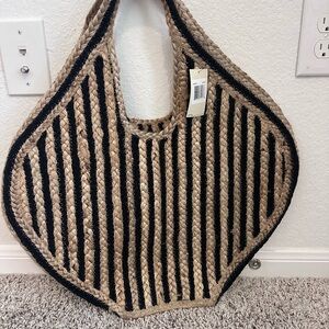 Stylish Black and Tan Woven Tote Bag